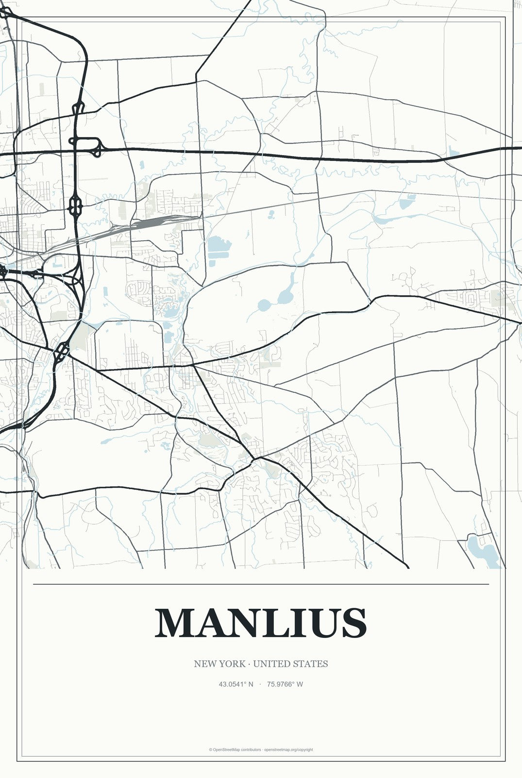 Manlius, New York City Map Aluminum Sign in Gallery Air style