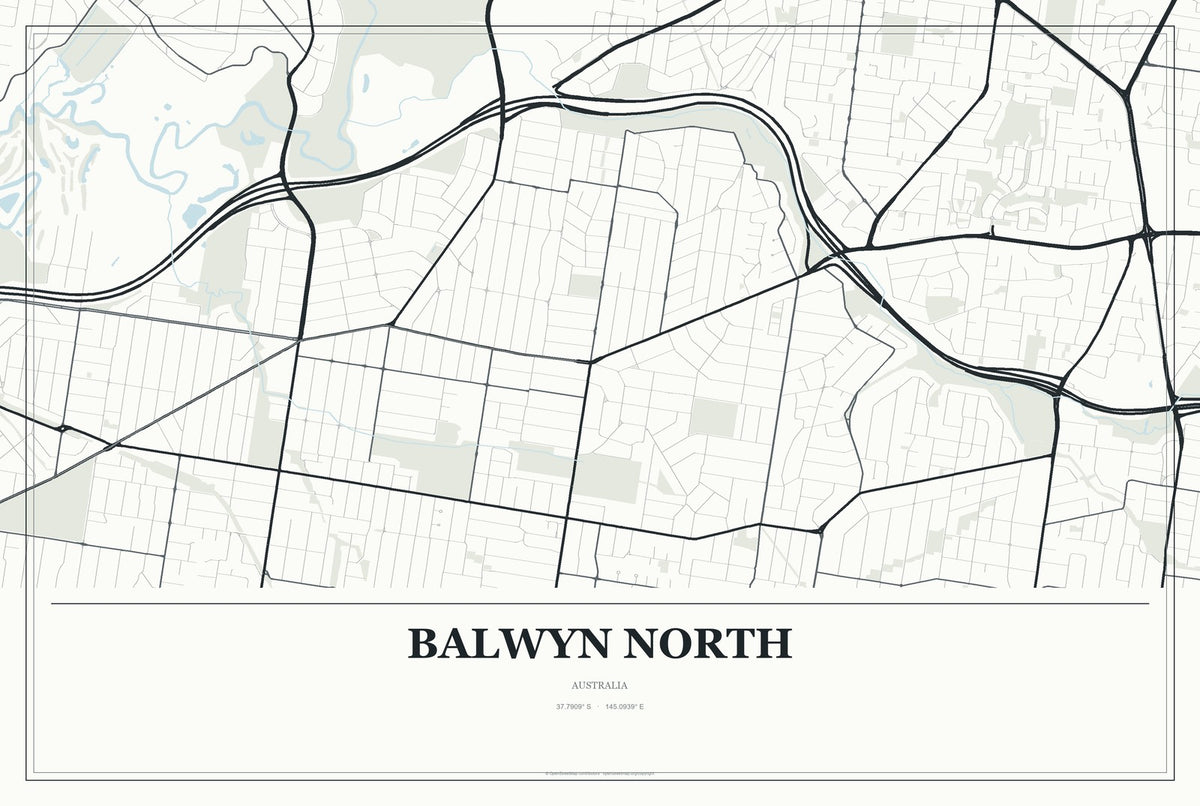 Balwyn North, Australia City Map Aluminum Sign in Gallery Air style