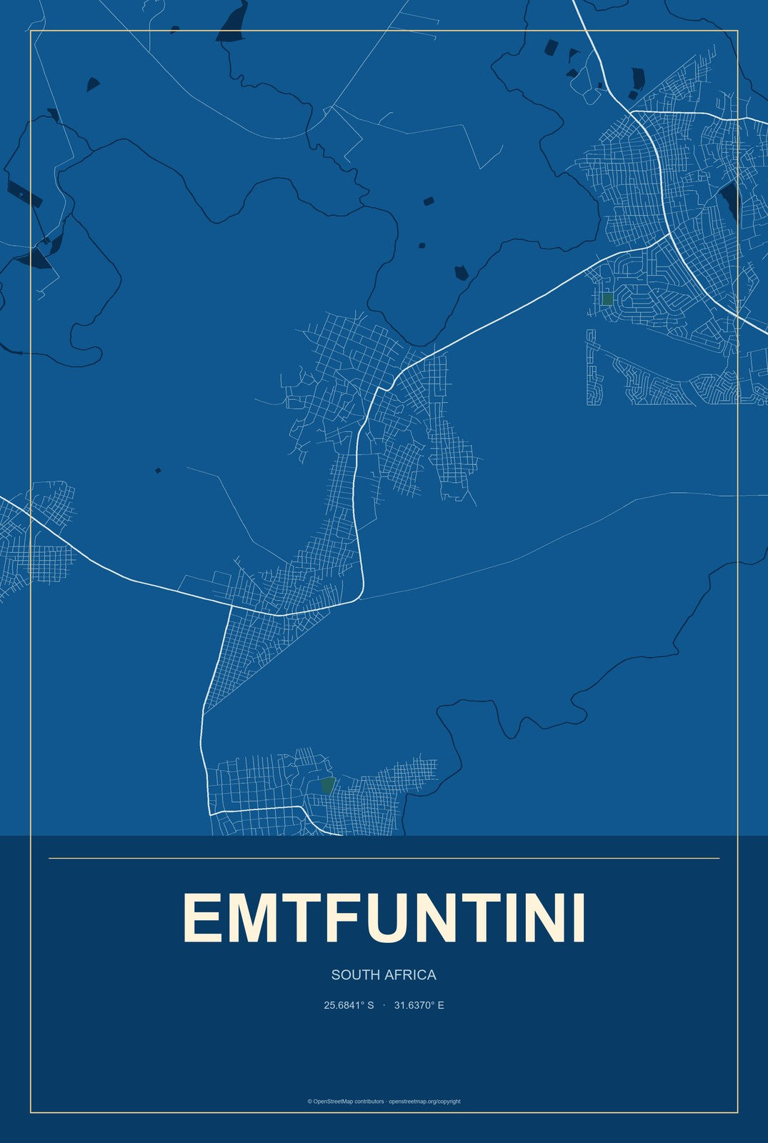 Emtfuntini, South Africa City Map Aluminum Sign in Harbor Cobalt style