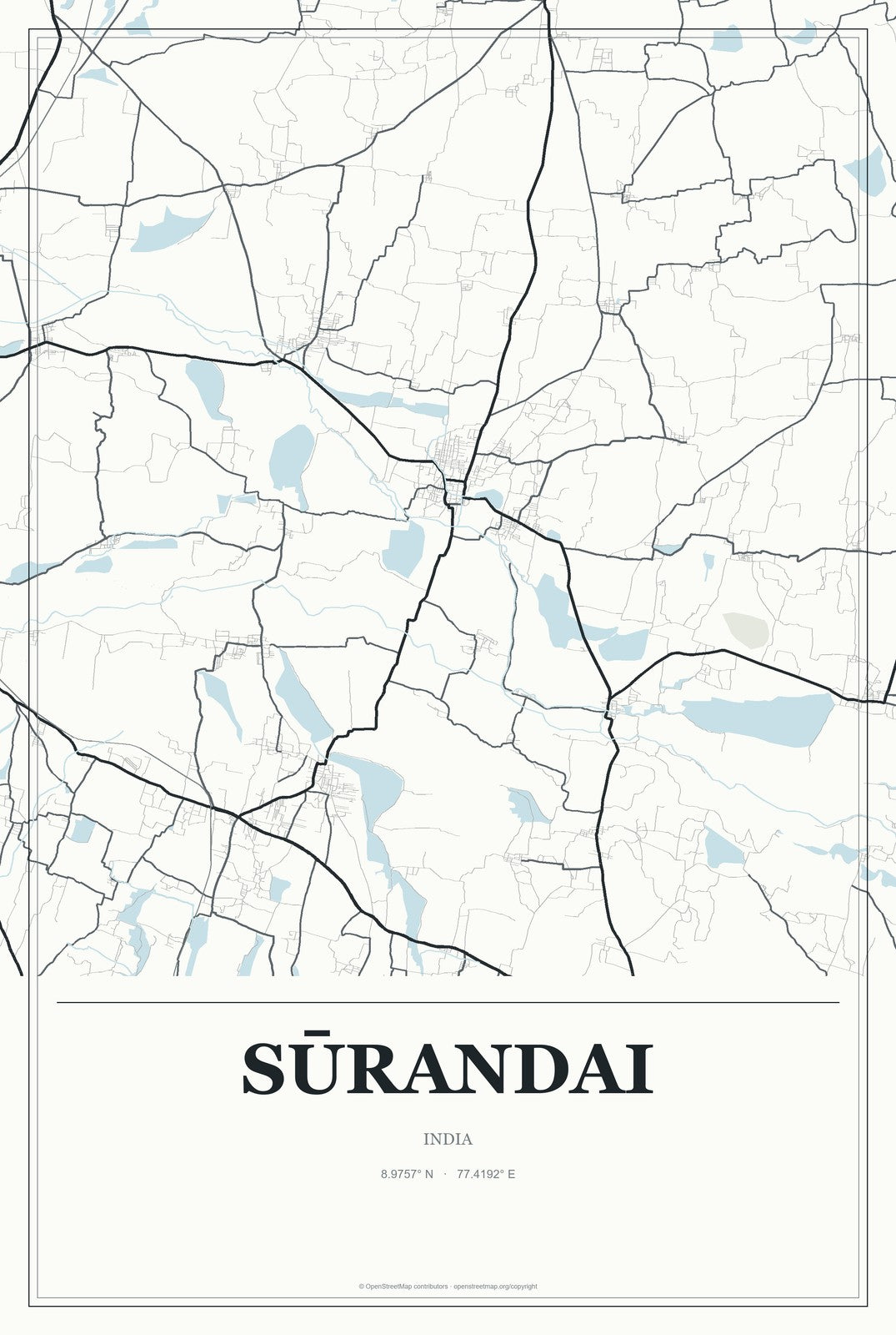 Sūrandai, India City Map Aluminum Sign in Gallery Air style