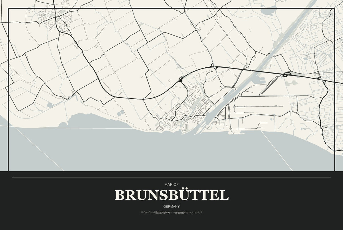Brunsbüttel, Germany City Map Aluminum Sign in Museum Plaque style