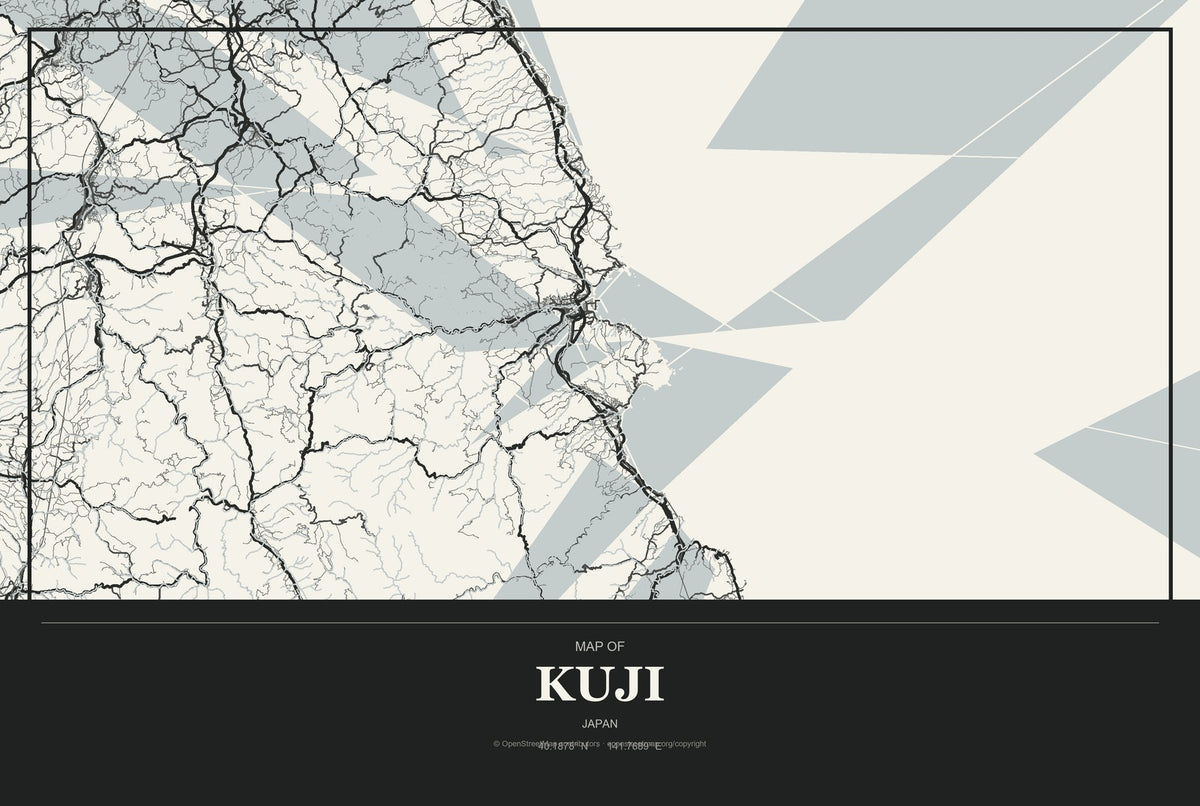 Kuji, Japan City Map Aluminum Sign in Museum Plaque style