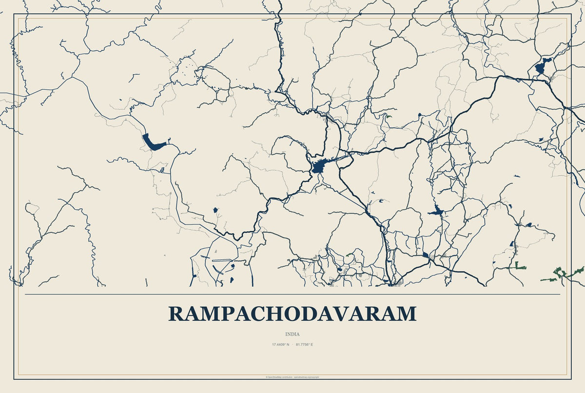 Rampachodavaram, India City Map Aluminum Sign in Coastal Cutout style