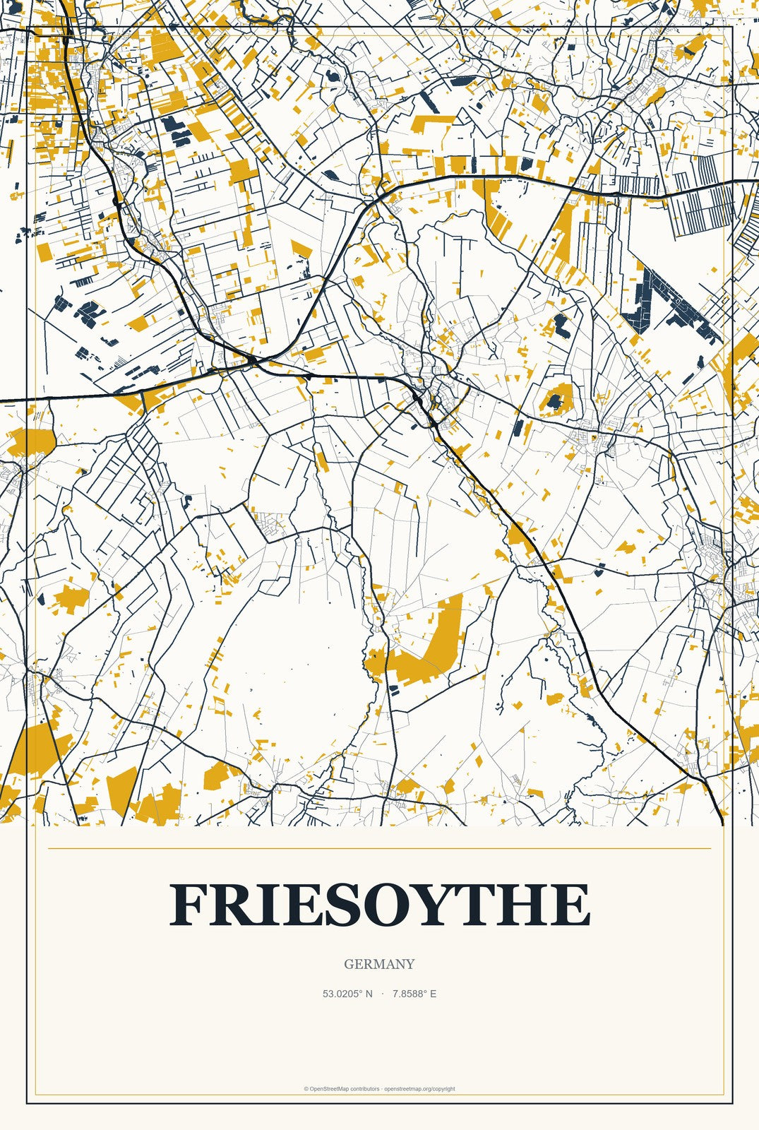 Friesoythe, Germany City Map Aluminum Sign in Citrine Modern style