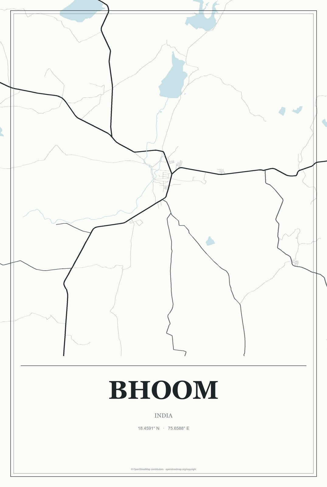 Bhoom, India City Map Aluminum Sign in Gallery Air style