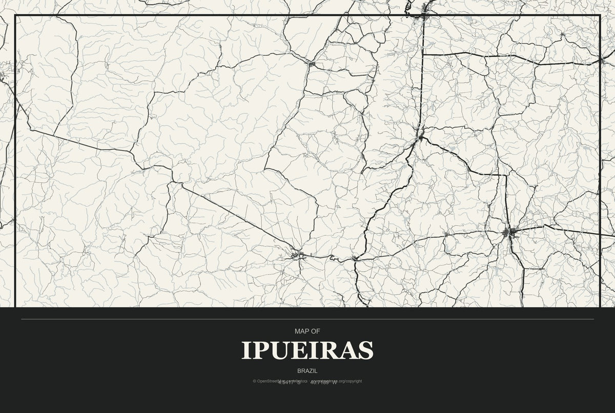 Ipueiras, Ceará, Brazil City Map Aluminum Sign in Museum Plaque style