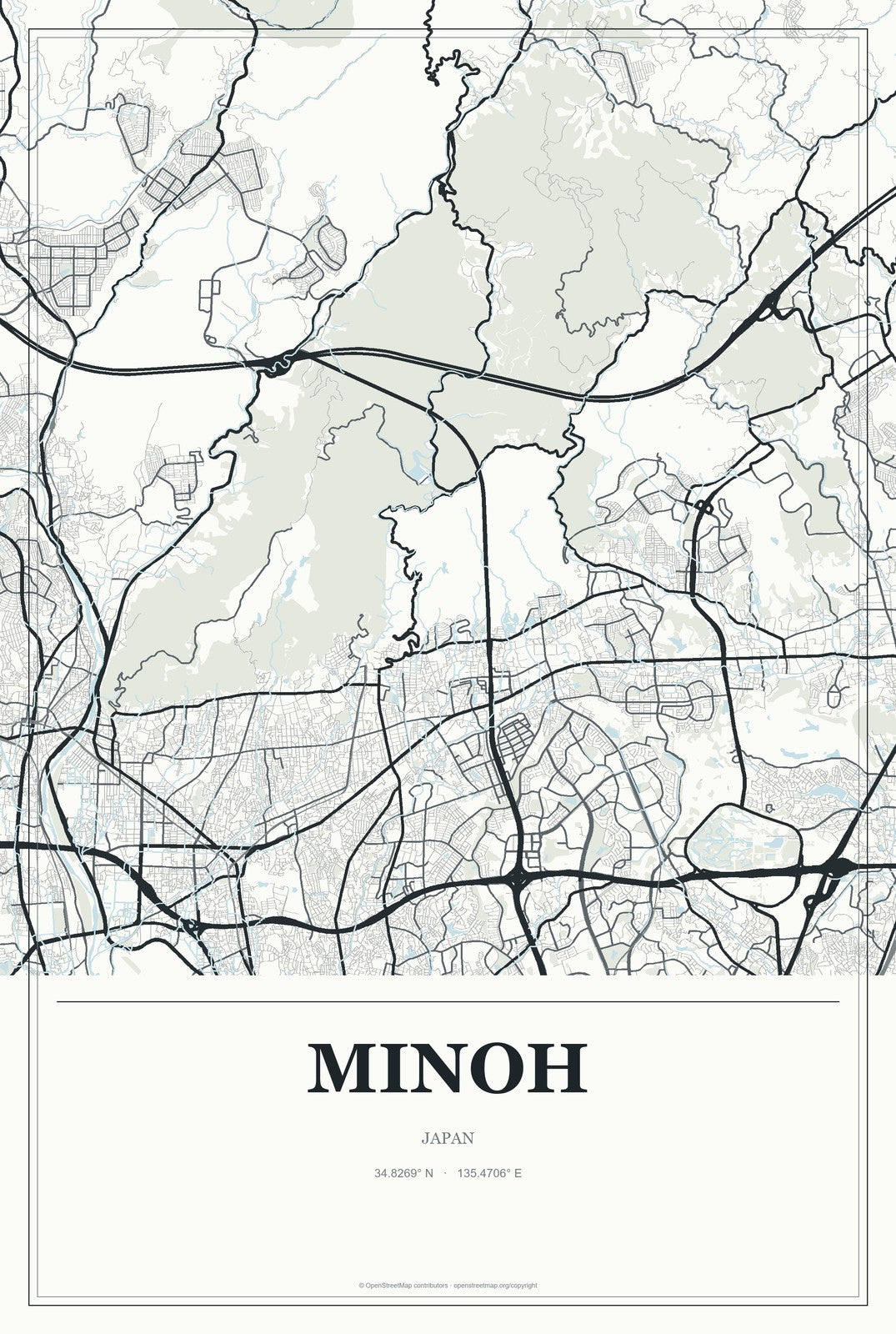 Minoh, Japan City Map Aluminum Sign in Gallery Air style