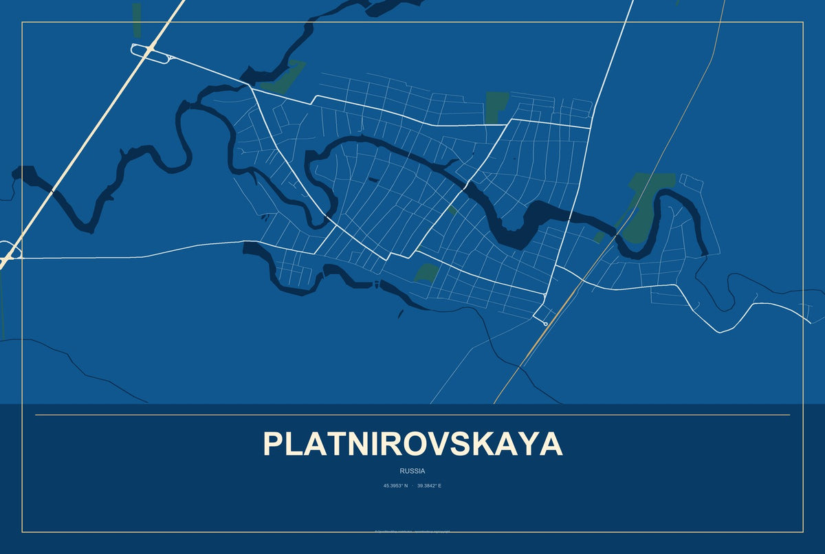 Platnirovskaya, Russia City Map Aluminum Sign in Harbor Cobalt style