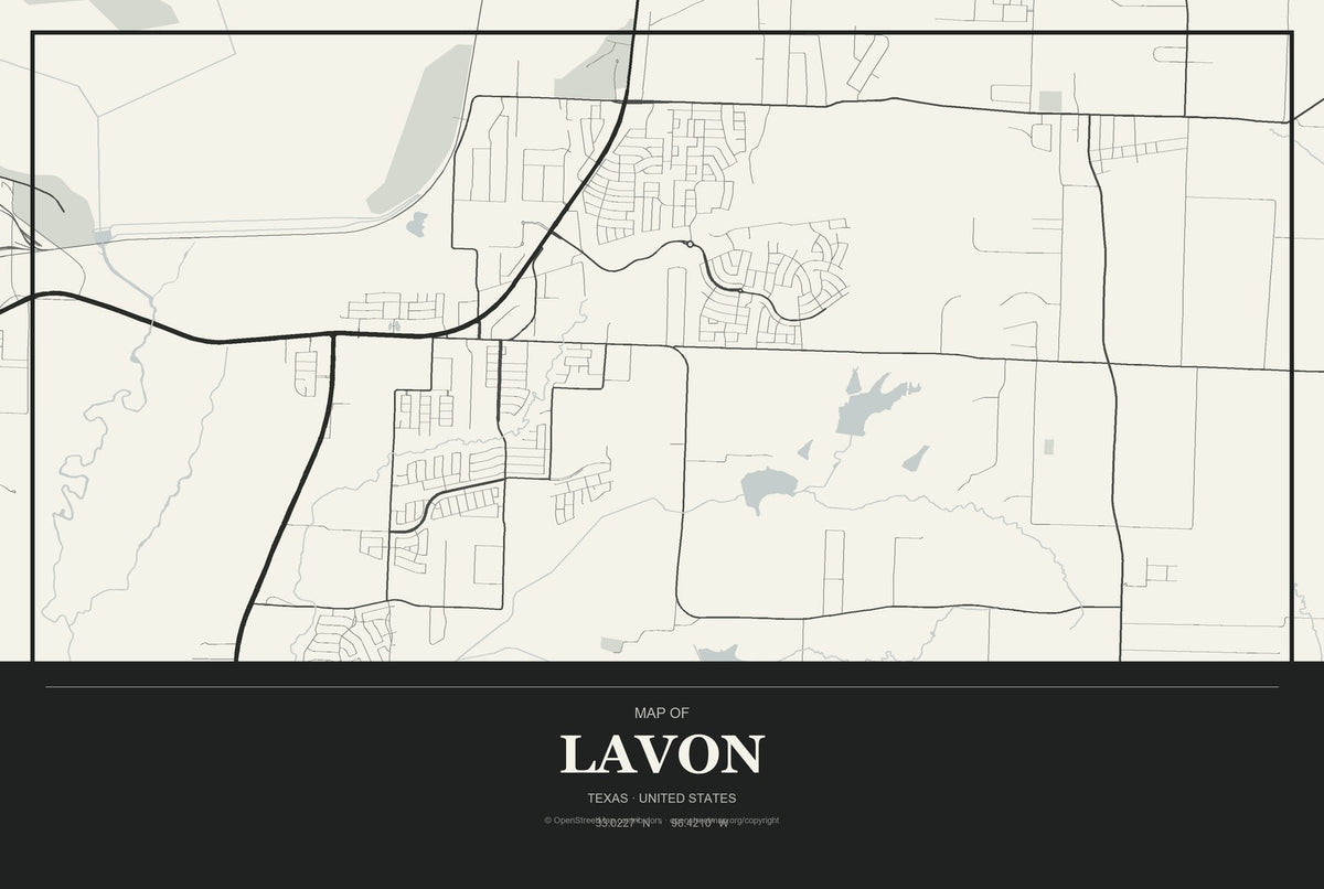 Lavon, Texas City Map Aluminum Sign in Museum Plaque style