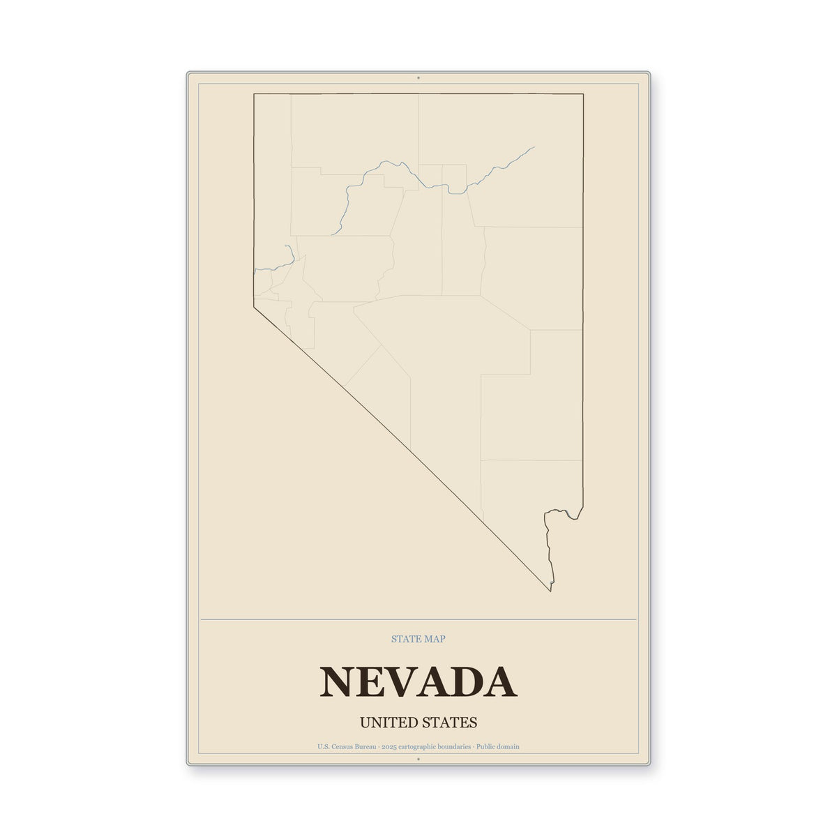 Nevada state map aluminum sign in Heritage Nautical style