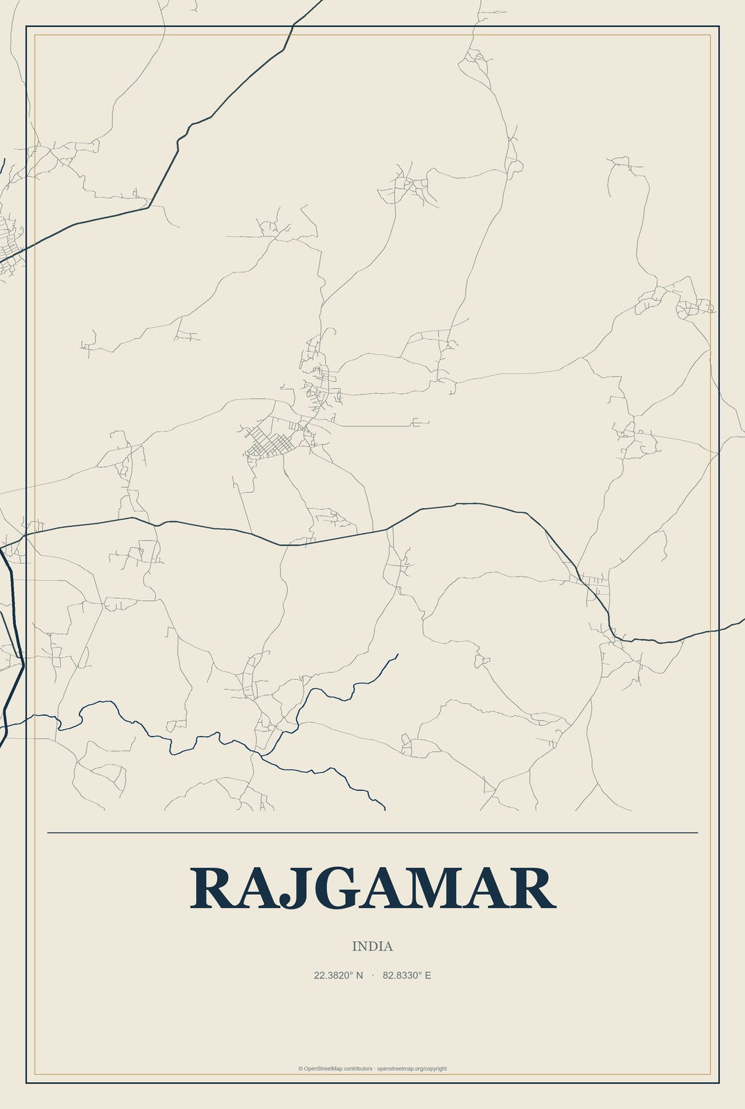 Rajgamar, India City Map Aluminum Sign in Coastal Cutout style
