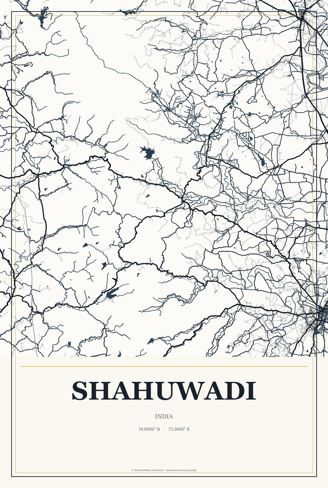 Shahuwadi, India City Map Aluminum Sign in Citrine Modern style