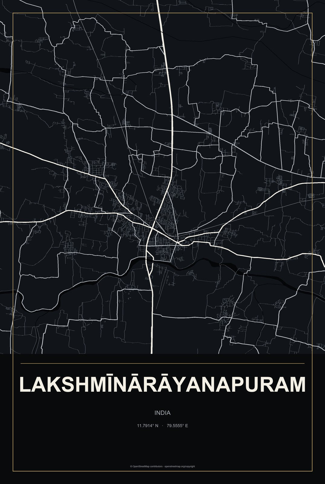 Lakshmīnārāyanapuram, India City Map Aluminum Sign in Metropolitan Noir style