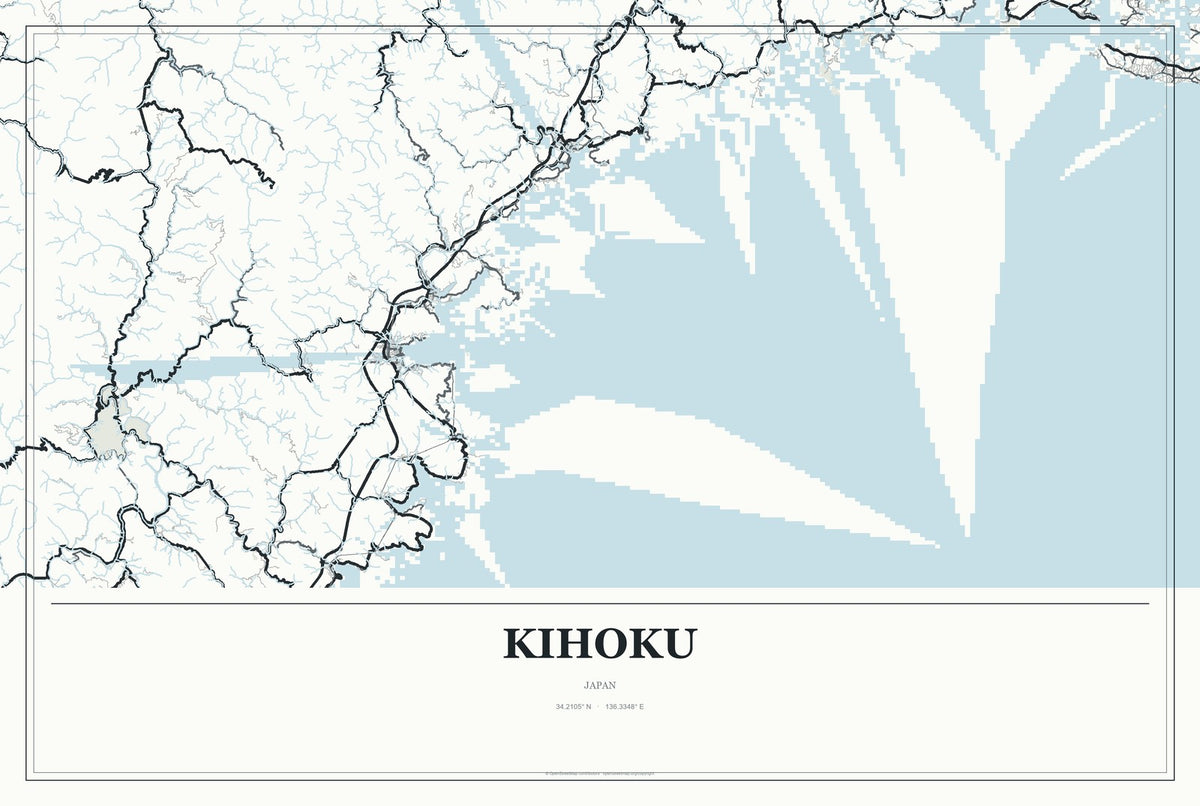 Kihoku, Japan City Map Aluminum Sign in Gallery Air style