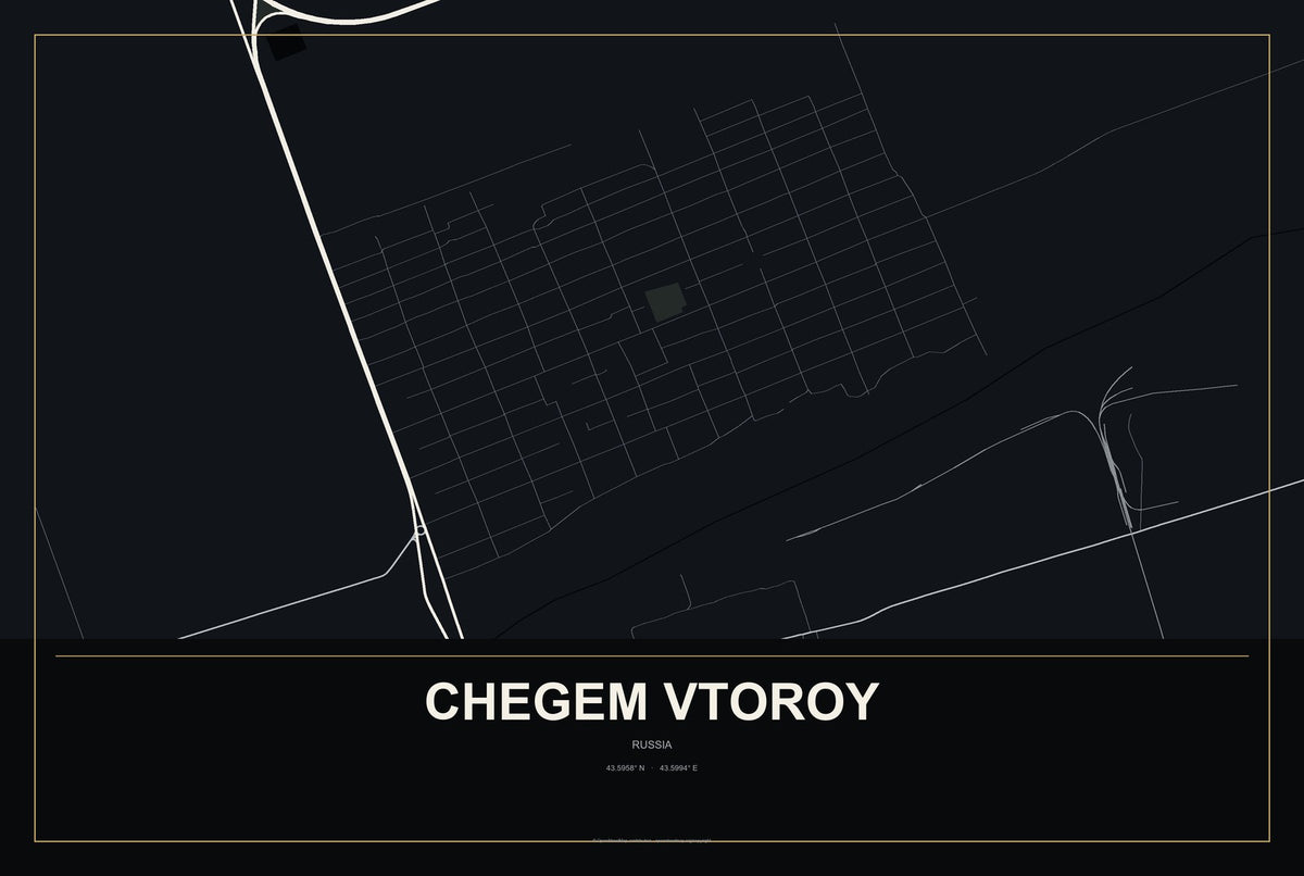 Chegem Vtoroy, Russia City Map Aluminum Sign in Metropolitan Noir style