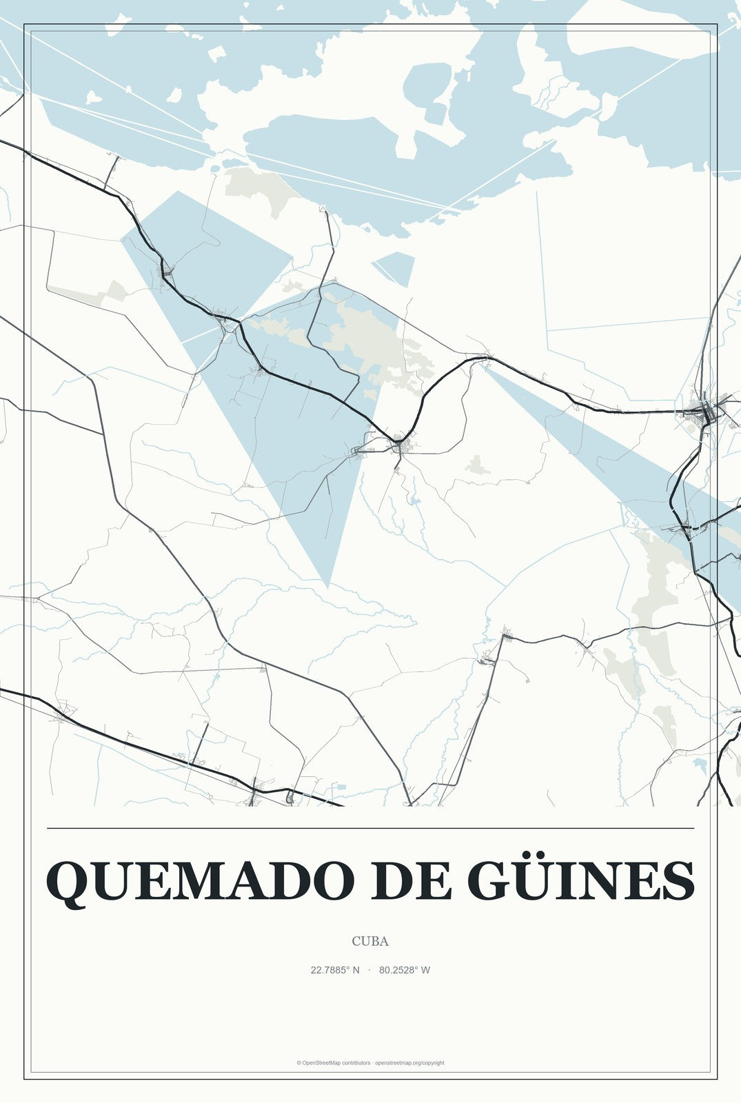 Quemado de Güines, Cuba City Map Aluminum Sign in Gallery Air style