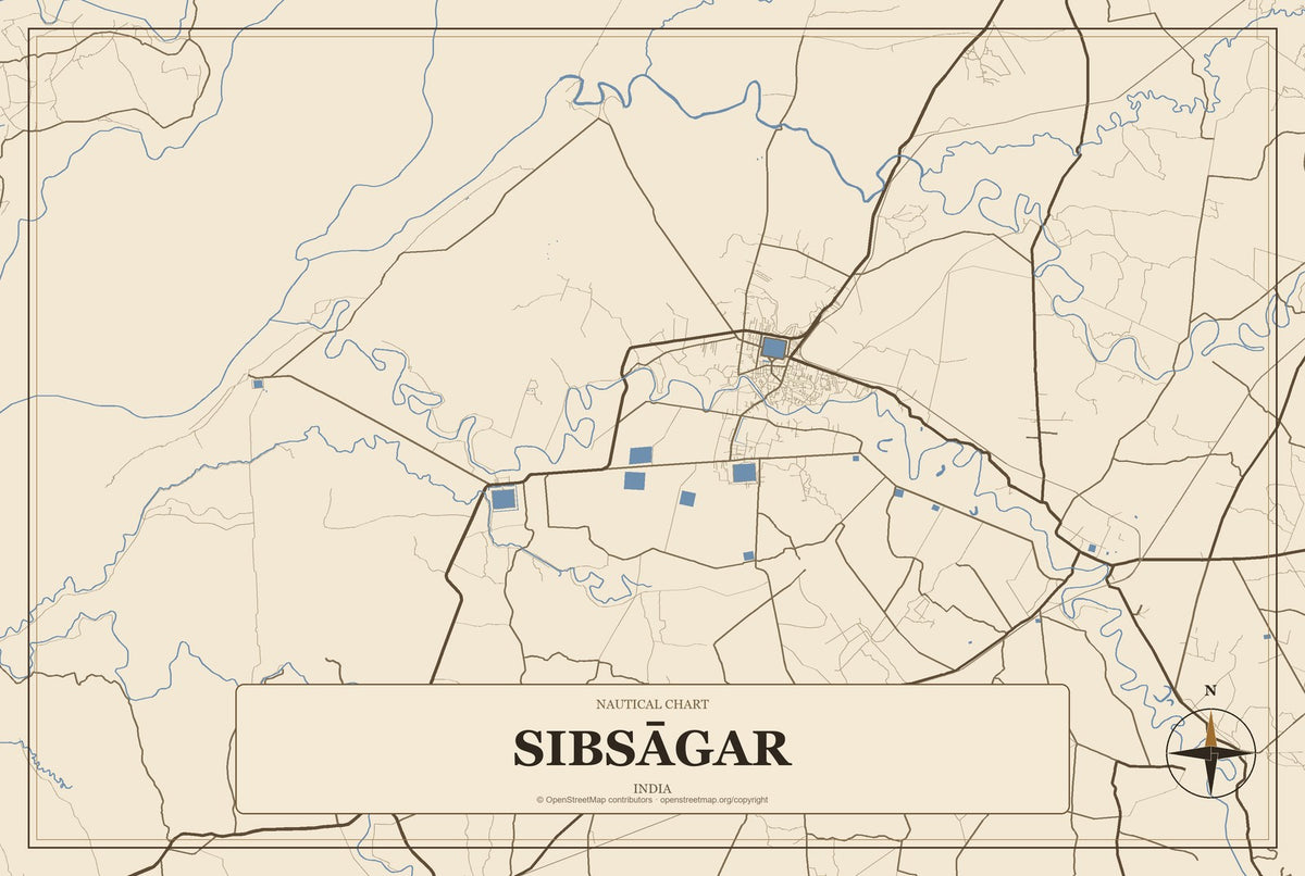 Sibsāgar, India City Map Aluminum Sign in Heritage Nautical style