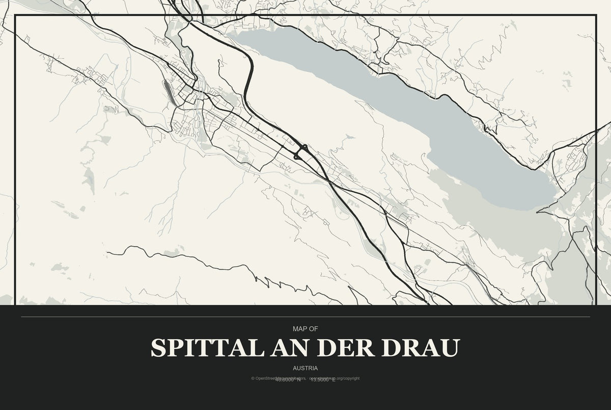 Spittal an der Drau, Austria City Map Aluminum Sign in Museum Plaque style