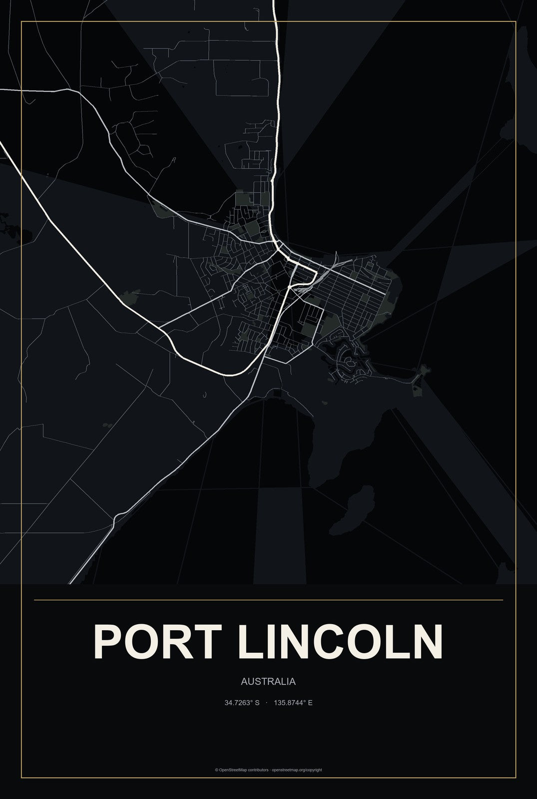 Port Lincoln, Australia City Map Aluminum Sign in Metropolitan Noir style