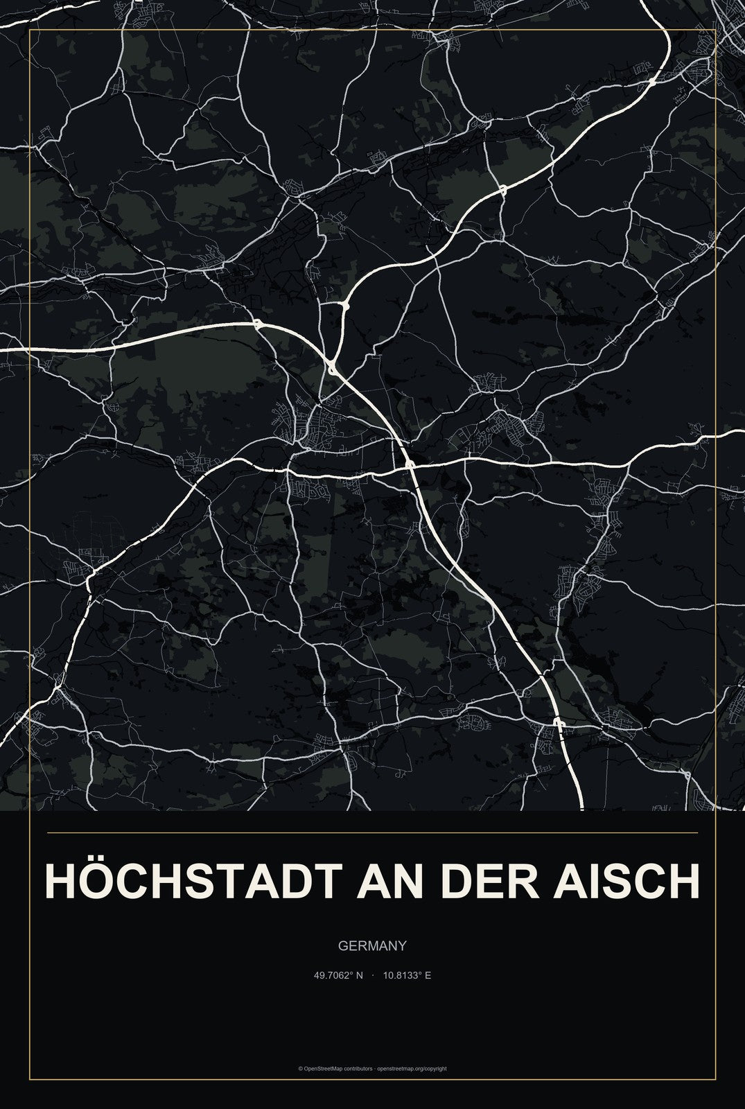 Höchstadt an der Aisch, Germany City Map Aluminum Sign in Metropolitan Noir style