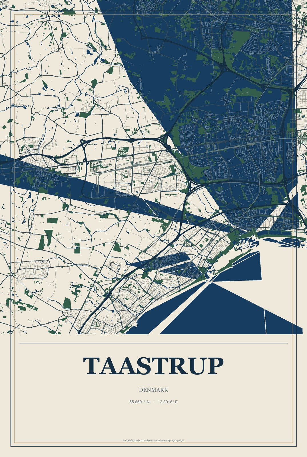 Taastrup, Denmark City Map Aluminum Sign in Coastal Cutout style