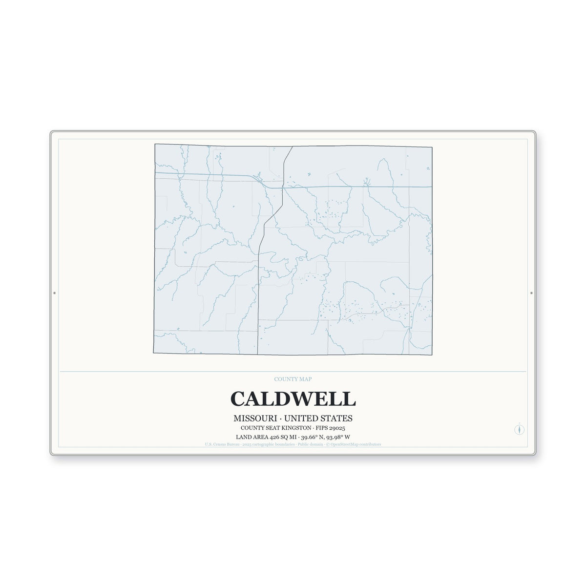 Caldwell County, Missouri Map Aluminum Sign in Gallery Air style