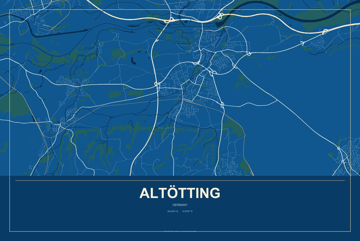 Altötting, Germany City Map Aluminum Sign in Harbor Cobalt style