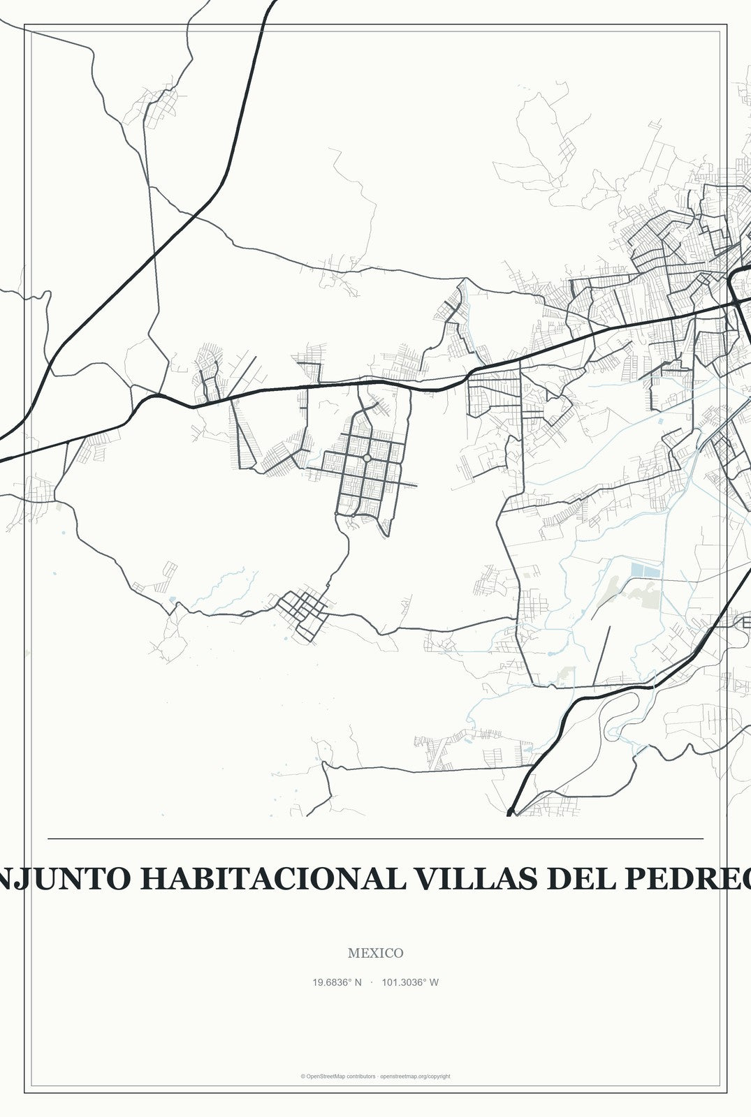 Conjunto Habitacional Villas del Pedregal, Mexico City Map Aluminum Sign in Gallery Air style