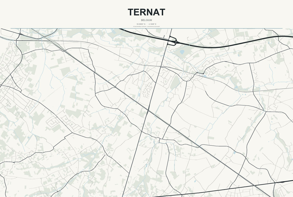 Ternat, Belgium City Map Aluminum Sign in Headline Atlas style