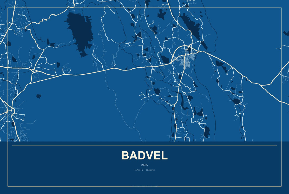 Badvel, India City Map Aluminum Sign in Harbor Cobalt style