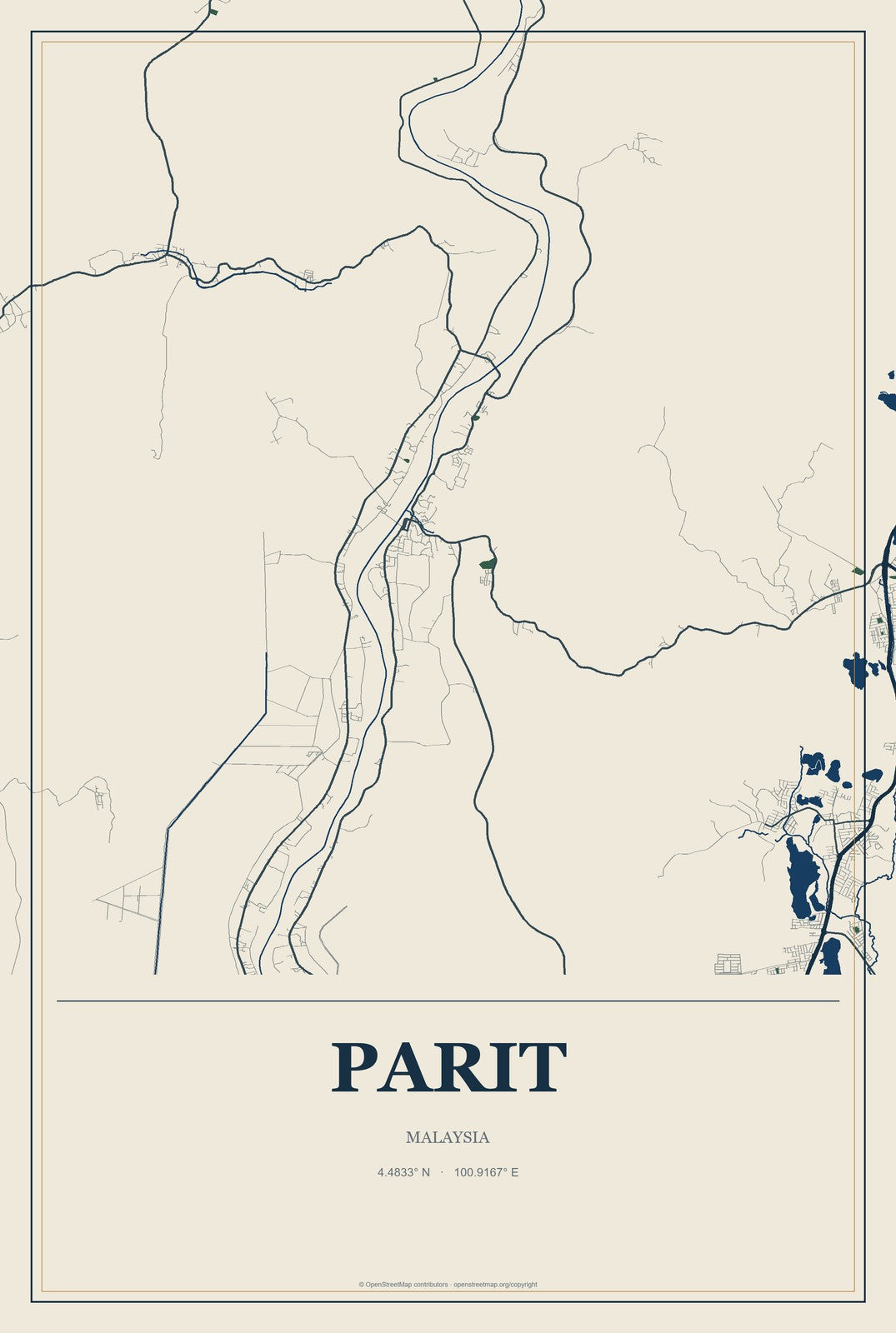 Parit, Malaysia City Map Aluminum Sign in Coastal Cutout style