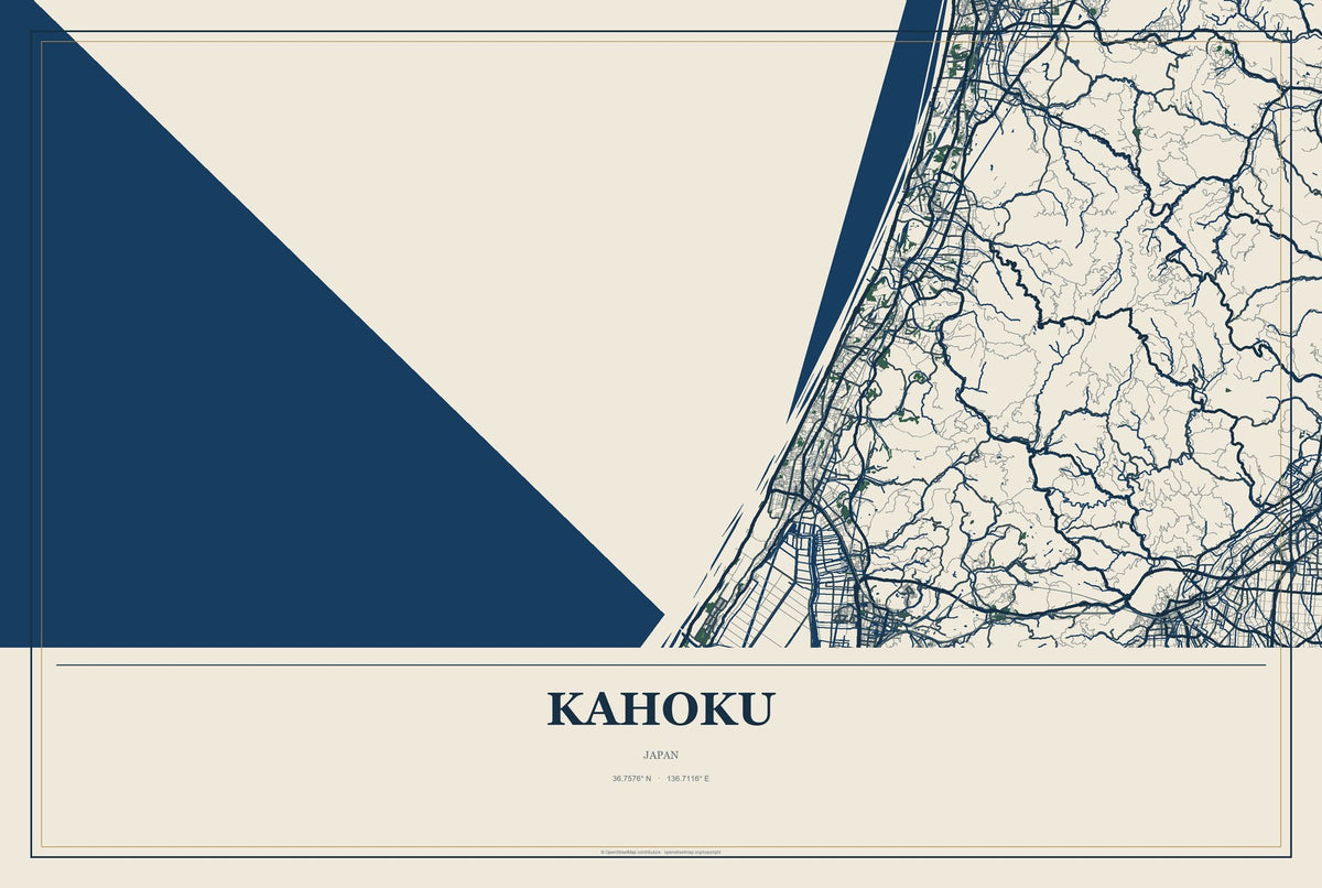 Kahoku, Japan City Map Aluminum Sign in Coastal Cutout style