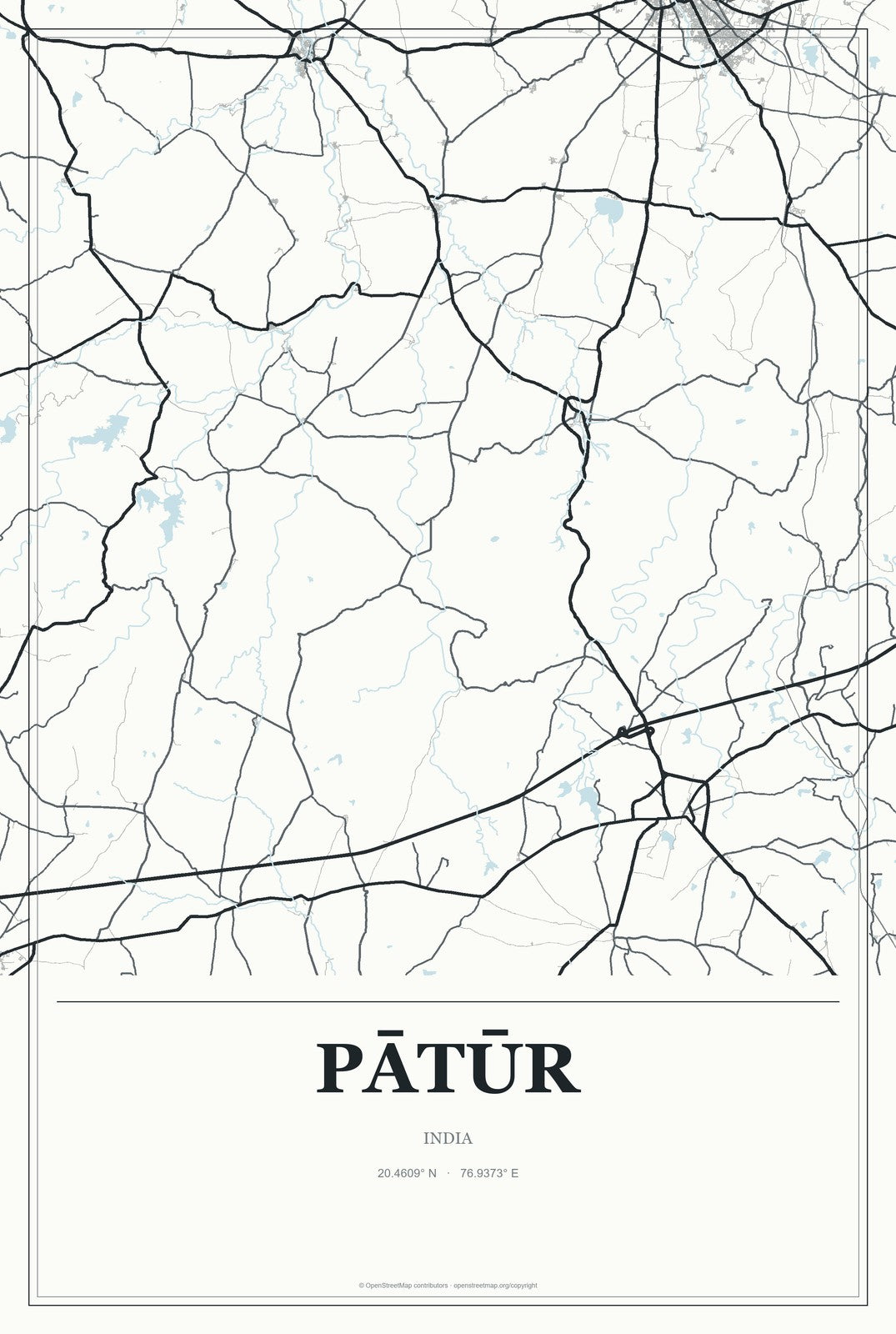 Pātūr, India City Map Aluminum Sign in Gallery Air style