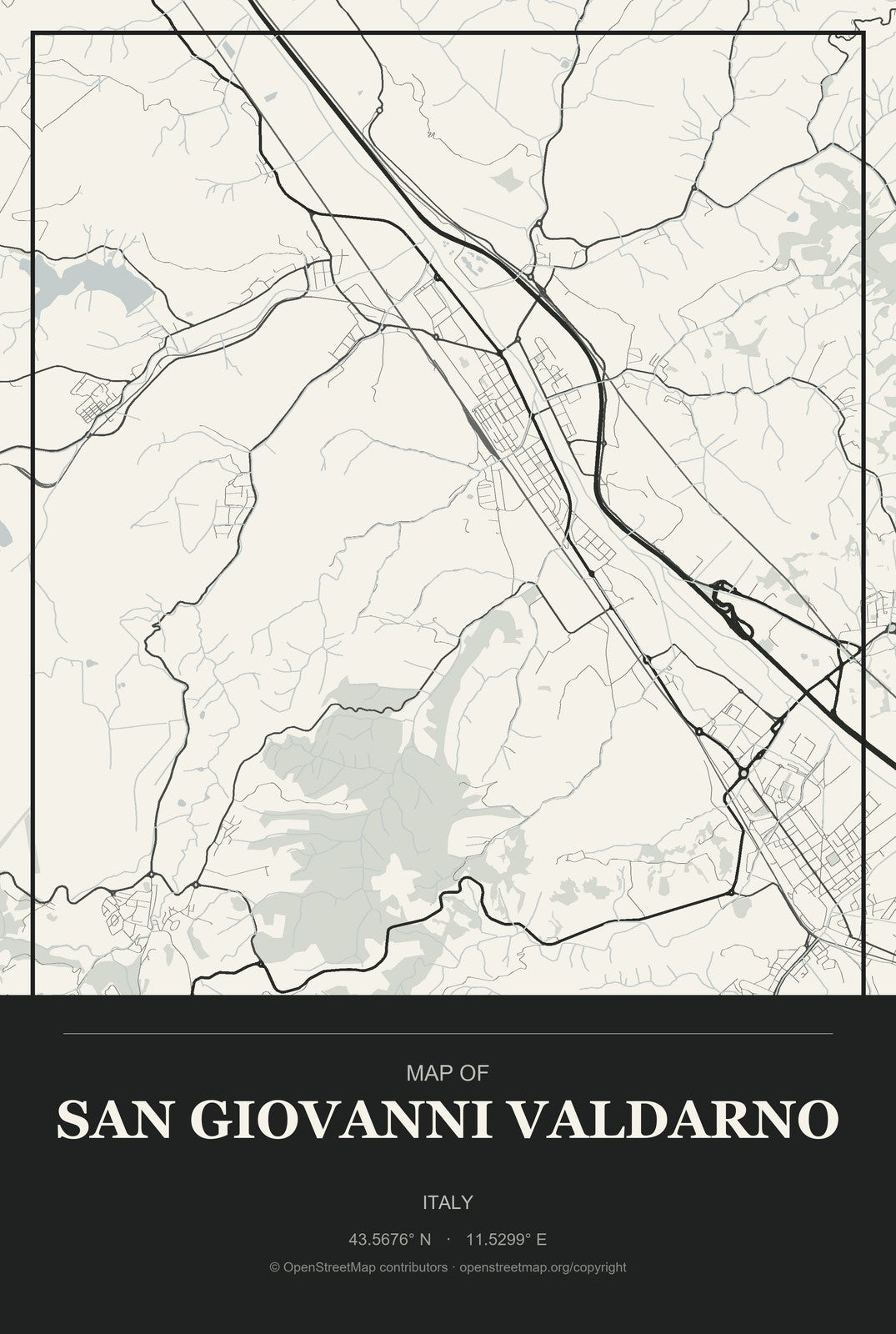 San Giovanni Valdarno, Italy City Map Aluminum Sign in Museum Plaque style