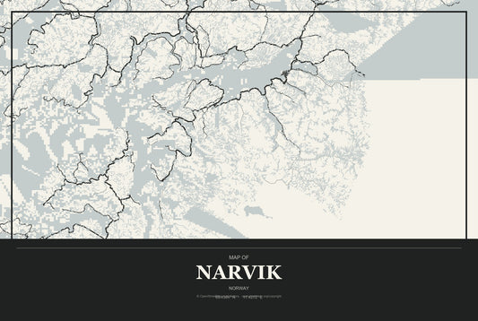 Narvik, Norway City Map Aluminum Sign in Museum Plaque style