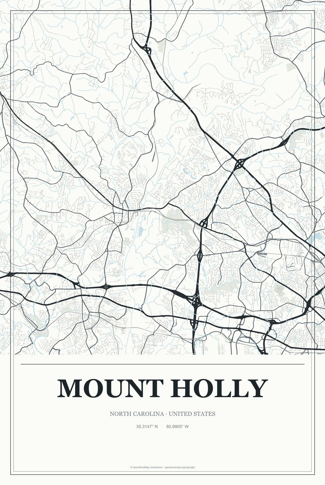 Mount Holly, North Carolina City Map Aluminum Sign in Gallery Air style