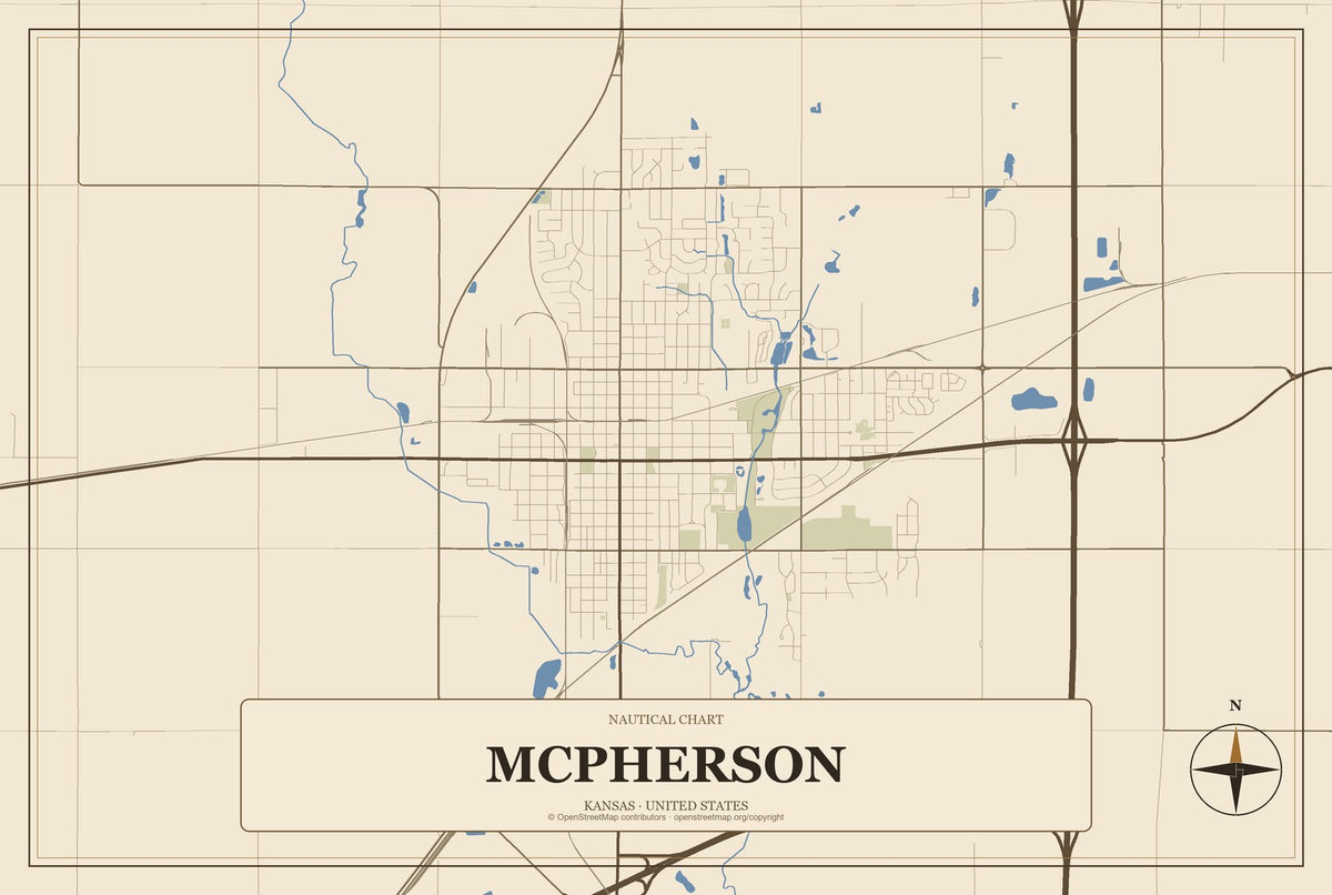 McPherson, Kansas City Map Aluminum Sign in Heritage Nautical style