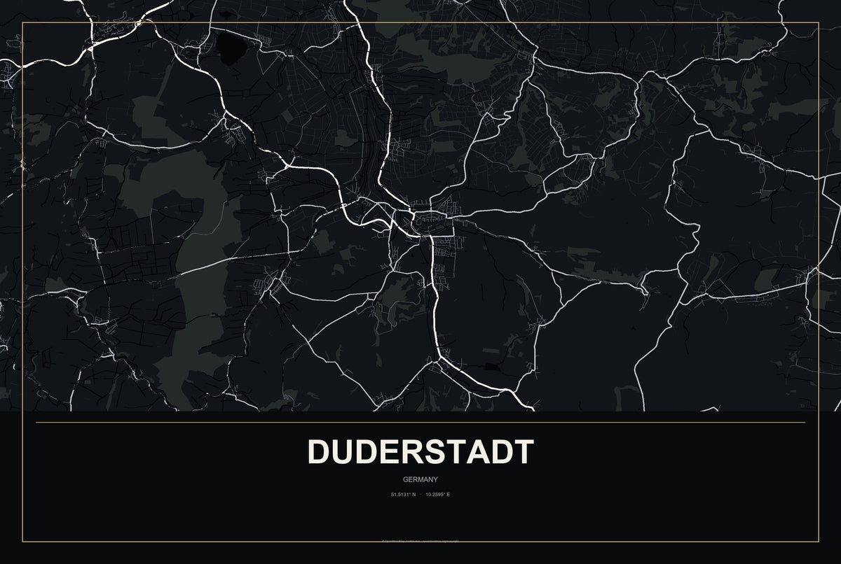 Duderstadt, Germany City Map Aluminum Sign in Metropolitan Noir style