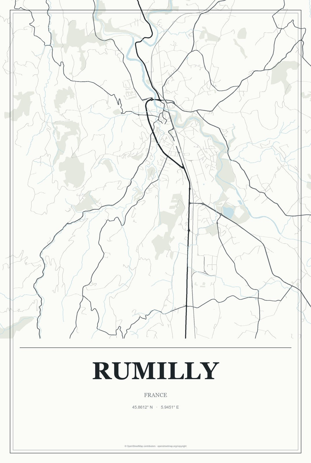 Rumilly, France City Map Aluminum Sign in Gallery Air style
