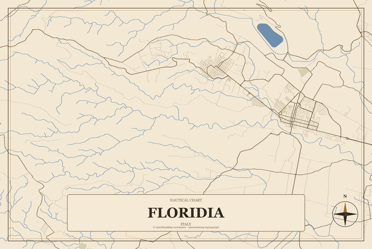 Floridia, Italy City Map Aluminum Sign in Heritage Nautical style