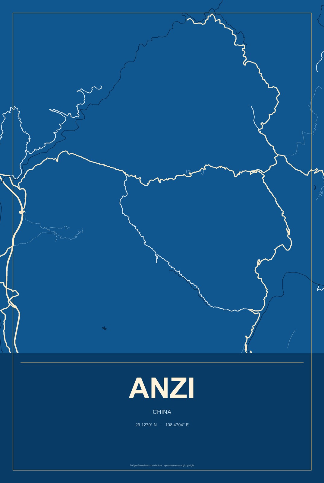 Anzi, China City Map Aluminum Sign in Harbor Cobalt style