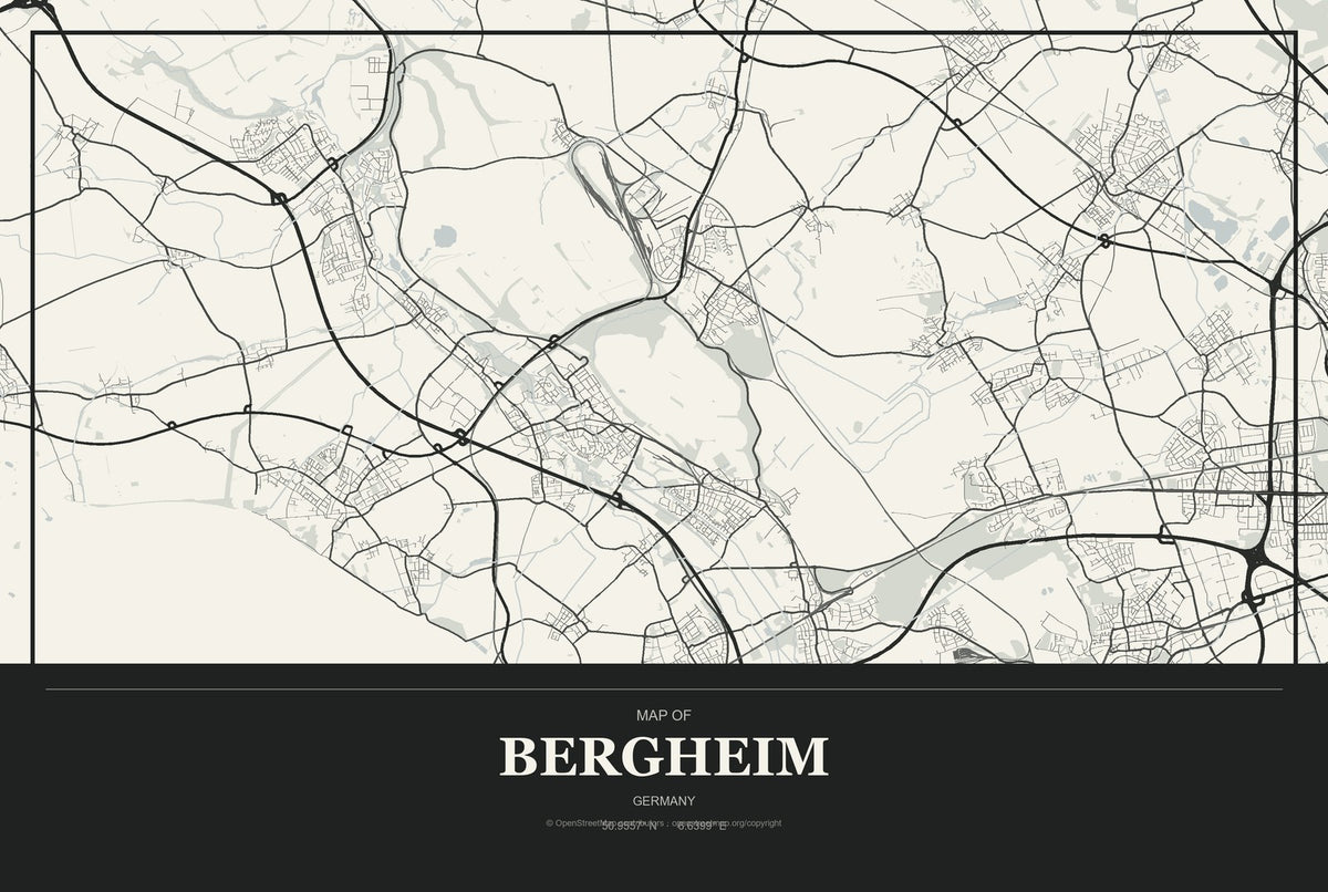 Bergheim, Germany City Map Aluminum Sign in Museum Plaque style