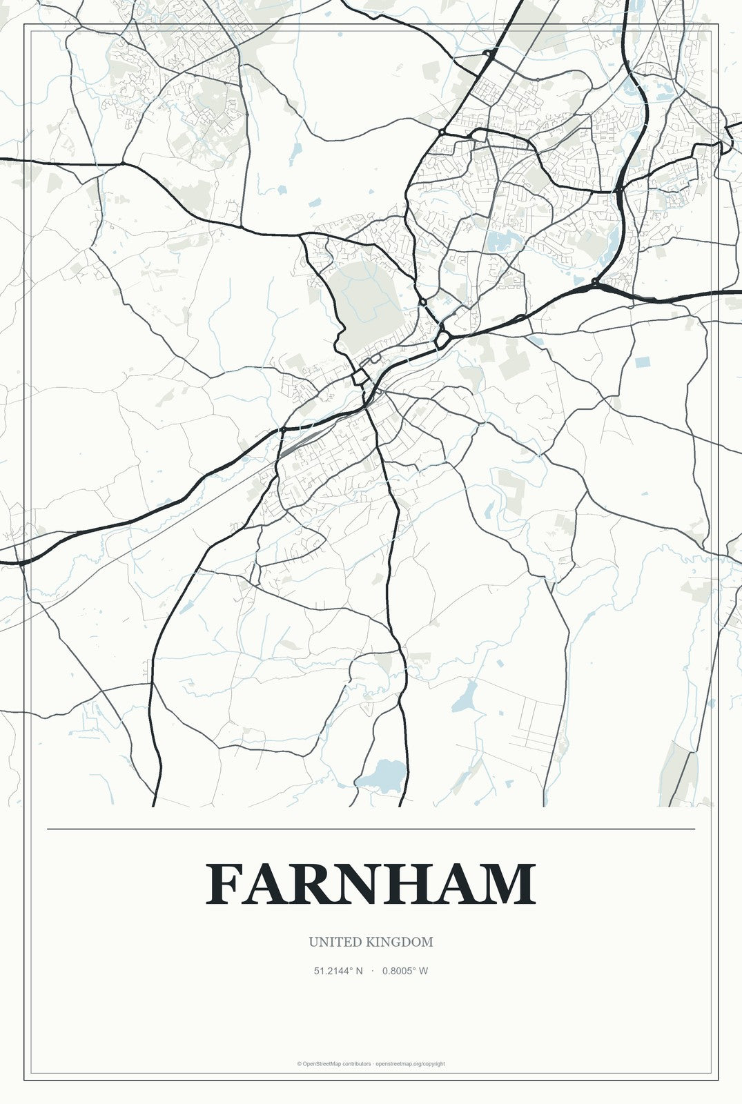 Farnham, United Kingdom City Map Aluminum Sign in Gallery Air style