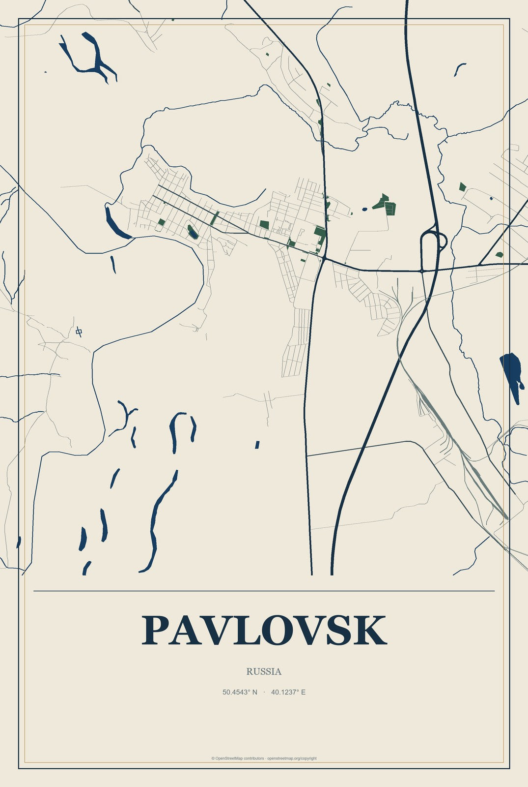 Pavlovsk, Altai Krai, Russia City Map Aluminum Sign in Coastal Cutout style