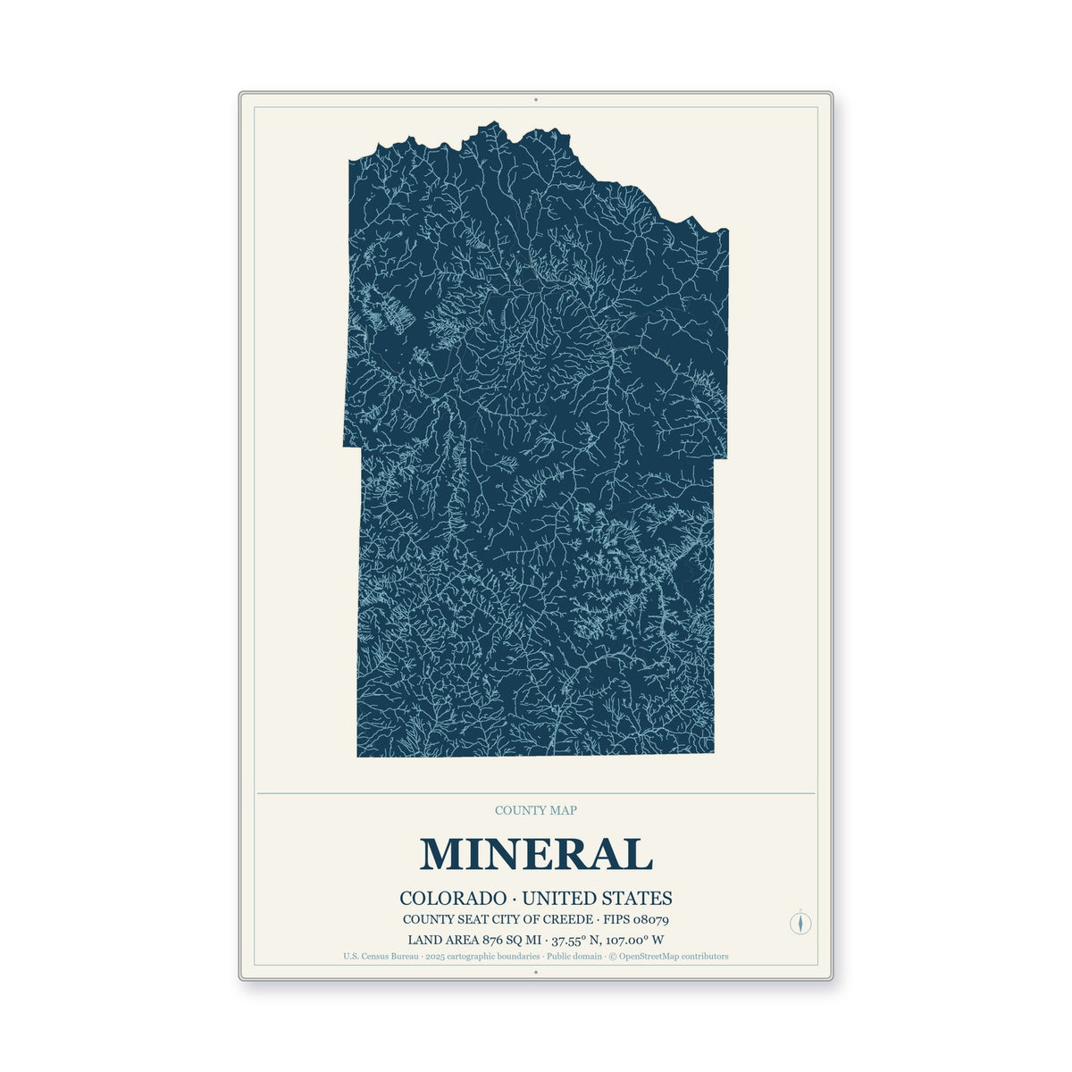 Mineral County, Colorado Map Aluminum Sign in Coastal Cutout style