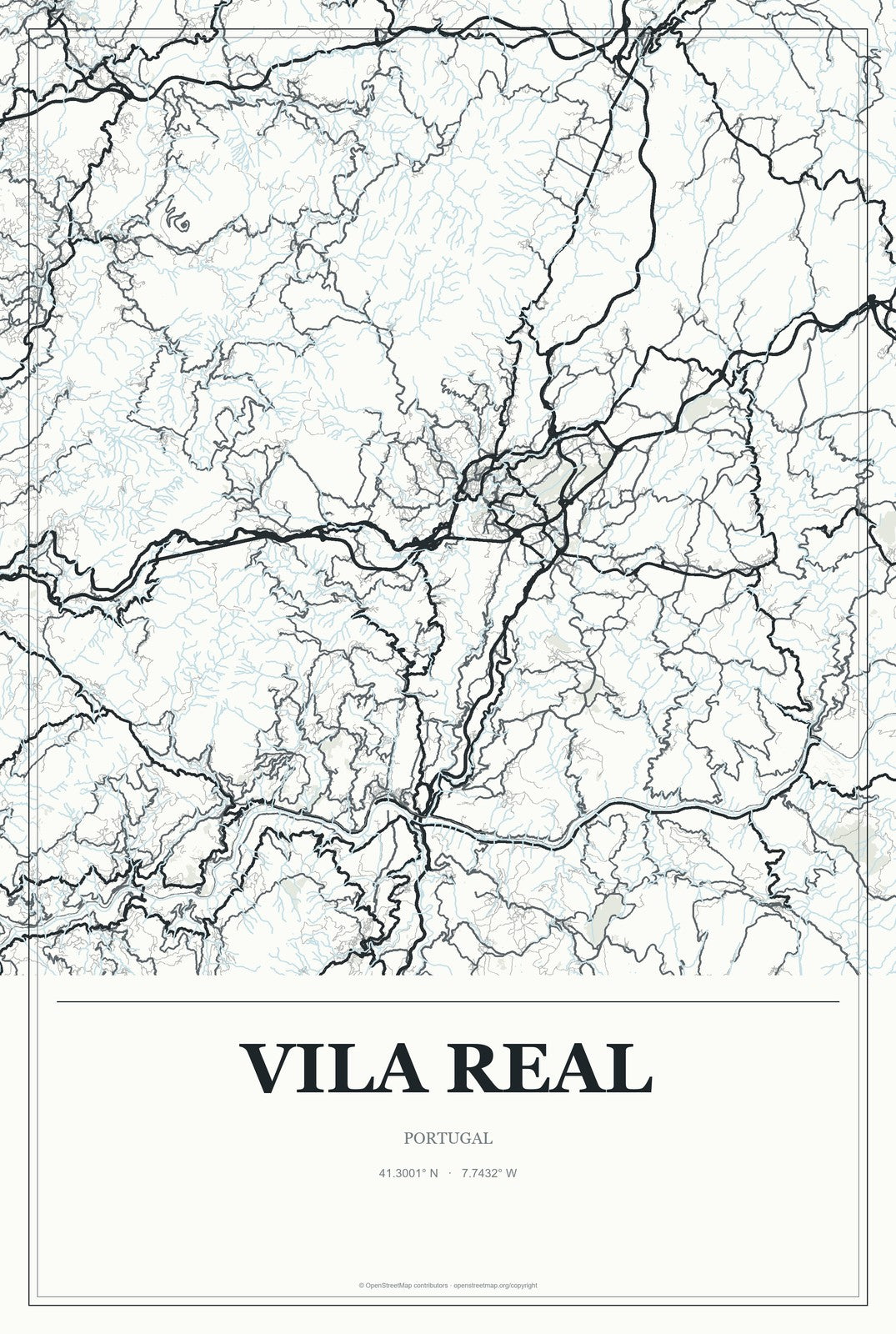 Vila Real, Portugal City Map Aluminum Sign in Gallery Air style