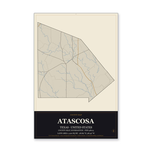 Atascosa County, Texas Map Aluminum Sign in Museum Plaque style