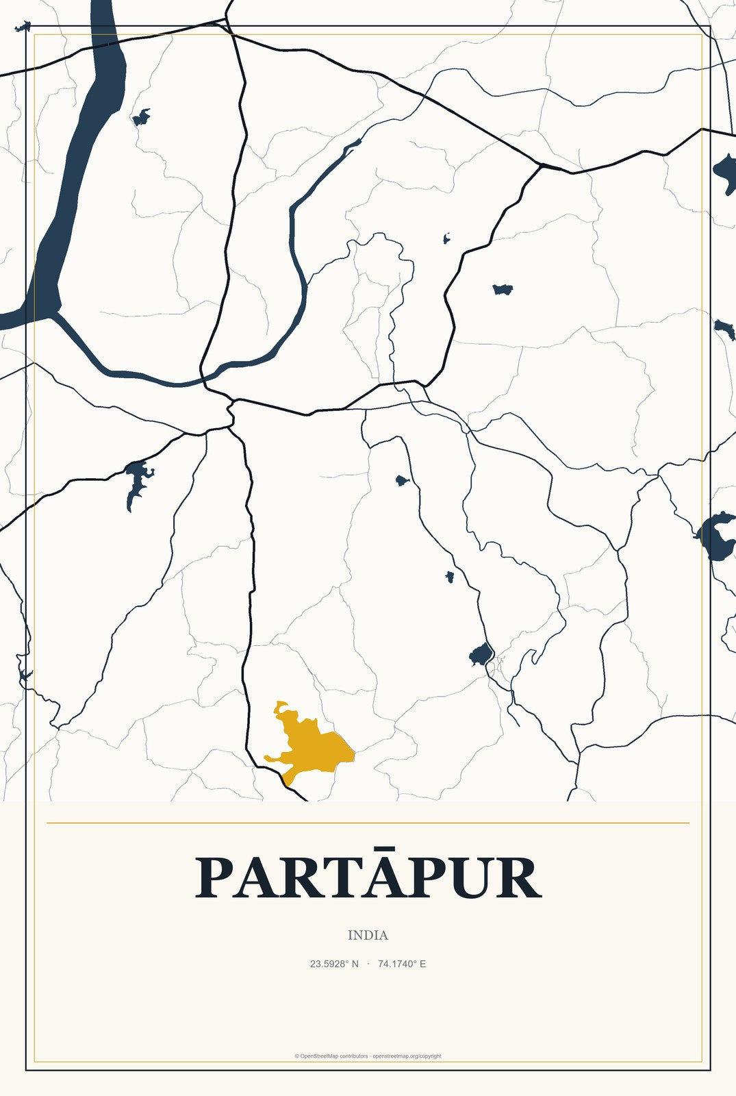 Partāpur, India City Map Aluminum Sign in Citrine Modern style