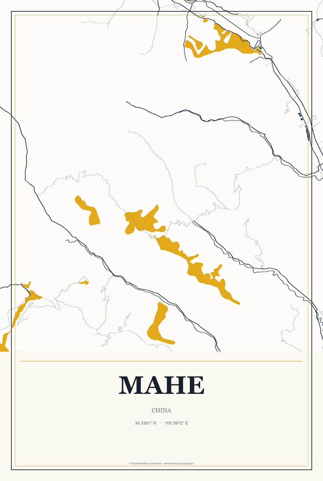 Mahe, China City Map Aluminum Sign in Citrine Modern style