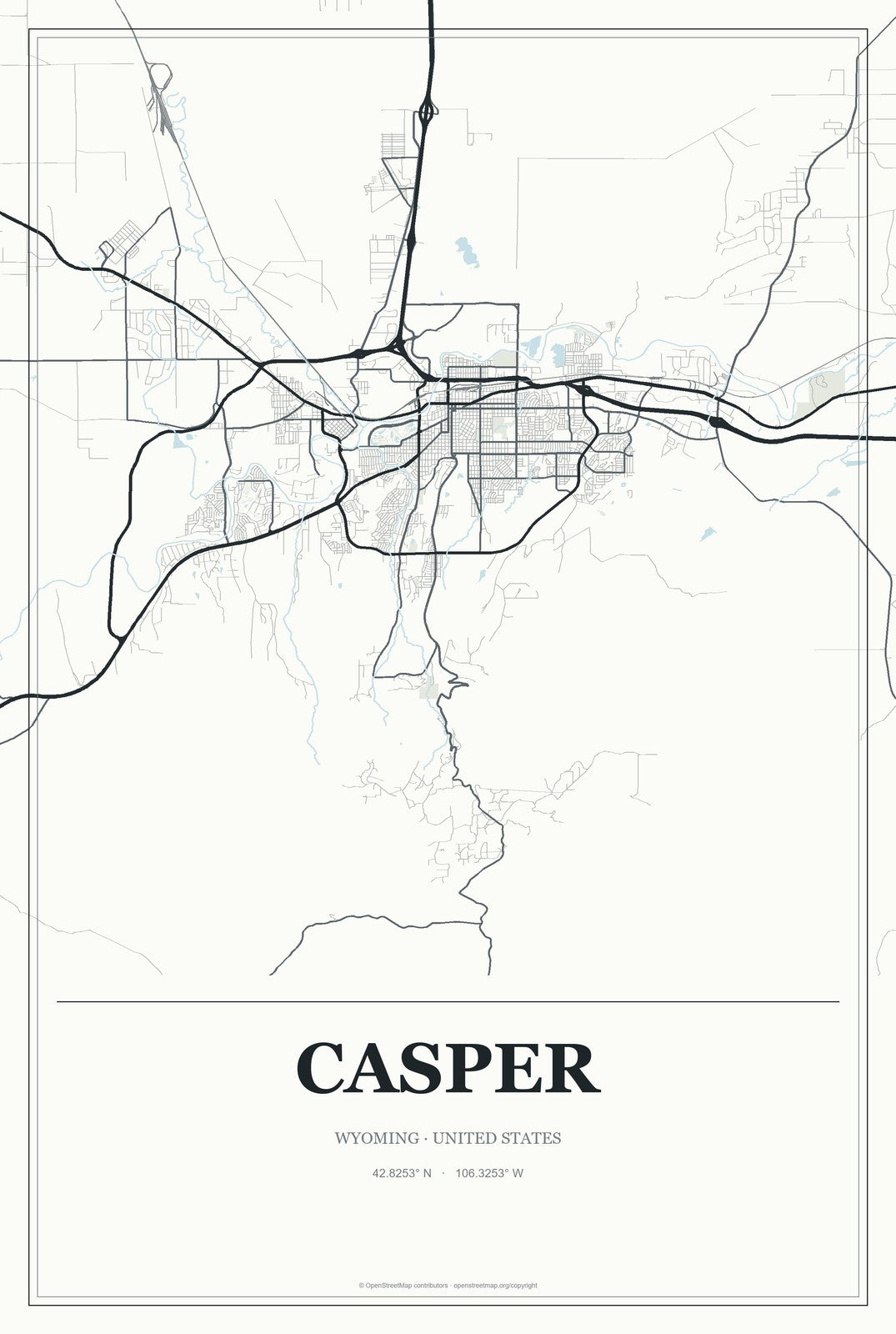 Casper, Wyoming City Map Aluminum Sign in Gallery Air style
